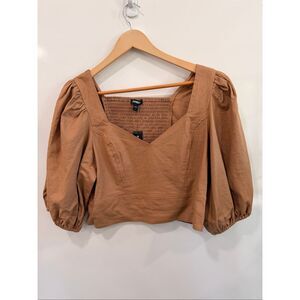 Express NWT Linen Smocked Puff Sleeve Crop‎ Top L